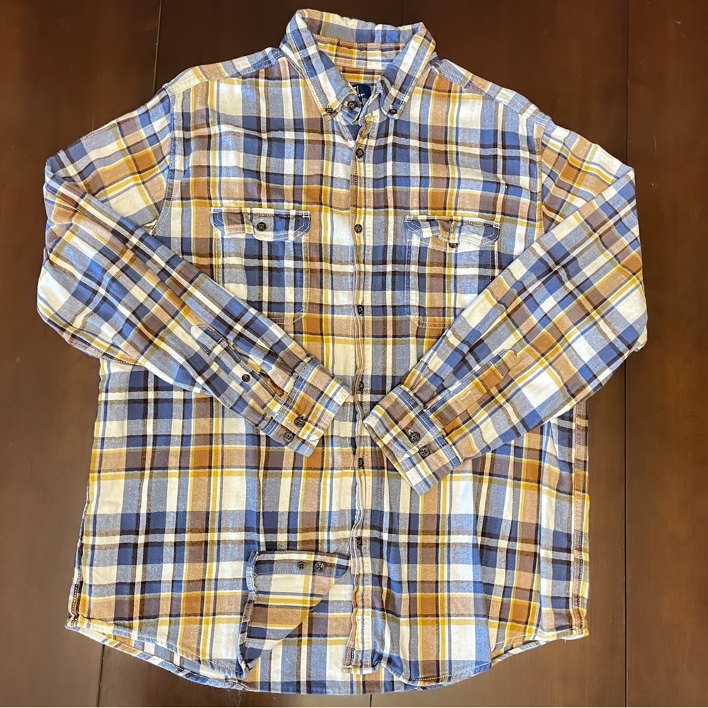 George Long Sleeve Flannel Button Down | XL | Beige Combo